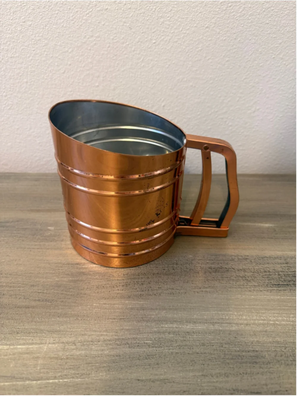 Vintage Foley Sift-Chine Triple Screen Flour Sifter Copper Finish Kitchen